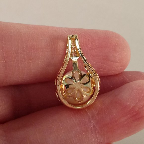 Gold 925 Silver Diamond Zircon Real White South Sea Pearl Necklace Pendant AAAAA - Picture 5 of 5